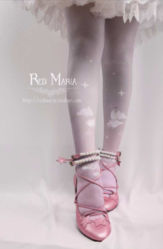 Red Maria~Gradient Starry 80D Velvet Lolita Tights