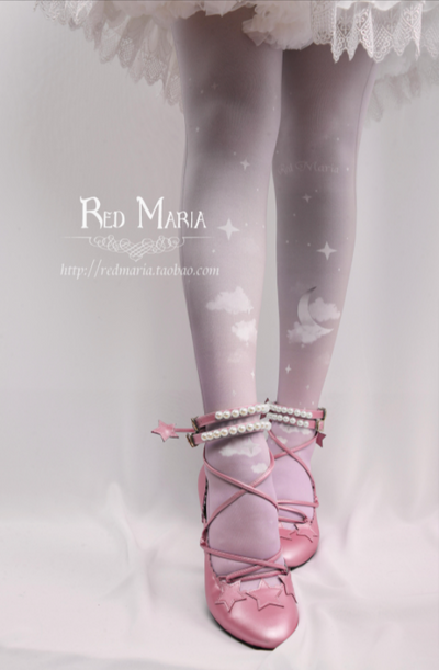 Red Maria~Gradient Starry 80D Velvet Lolita Tights   