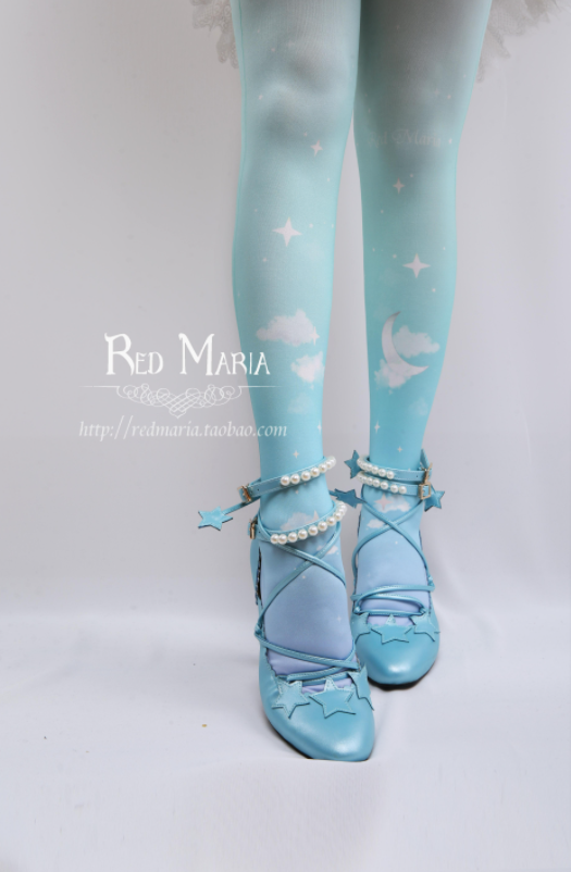 Red Maria~Gradient Starry 80D Velvet Lolita Tights