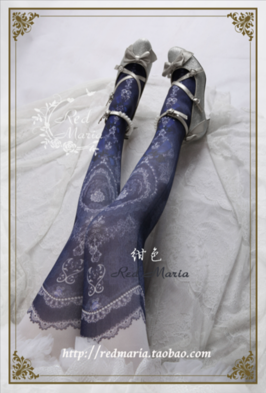 Red Maria~Peacock Feather Retro Velvet 80D Lolita Tights free size navy blue 