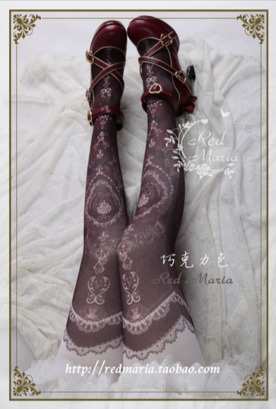 Red Maria~Peacock Feather Retro Velvet 80D Lolita Tights free size chocolate 