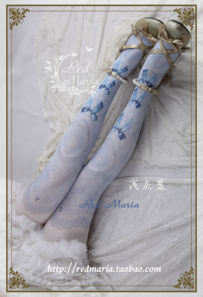 Red Maria~Peacock Feather Retro Velvet 80D Lolita Tights free size light grey blue 