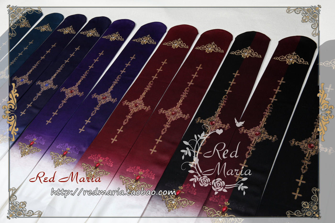 Red Maria~ Cross Print 80D Velvet Lolita Tights   