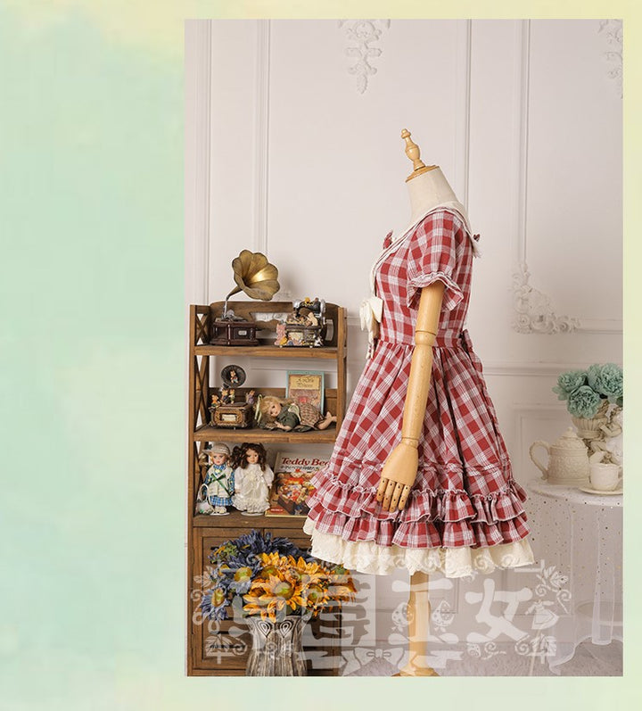 Strawberry Witch~Tartan Lolita OP Dress   