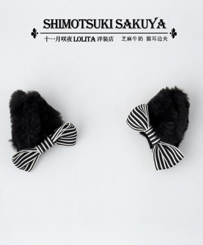 Sakuya~Sesame Milk~Black Cat Sweet Lolita Accessories sesame milk cat ears clips  