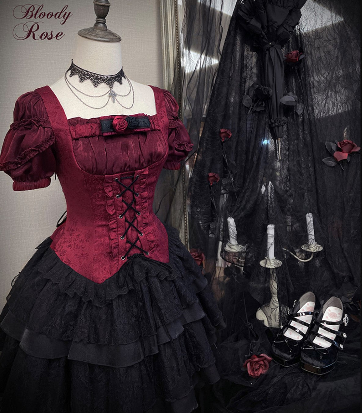 (Buyforme) Tan Tuan~Bloody Rose~Gothic Puff Sleeve Lolita OP   