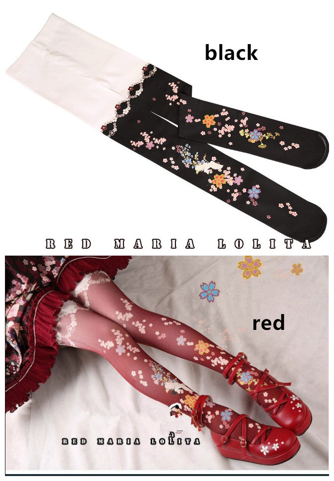 Red Maria~Sweet 80D Velvet Lolita Tights free size red 