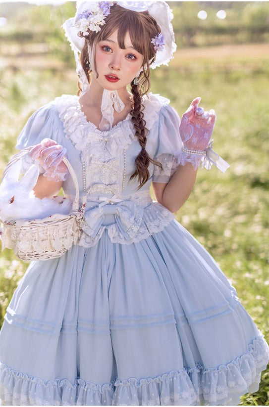 Dawn and Morning - The Dawn Song - Plus Size Lolita Elegant OP Dress S Light Blue