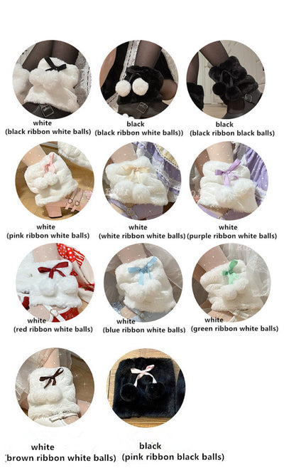 Roji roji~ Sweet Lolita Leg Warmer free size white leg warmer (white ribbon white balls) 