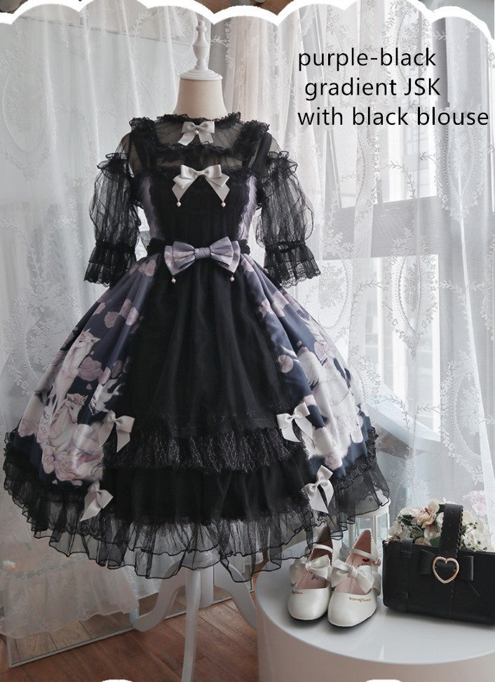Confession Balloon~Unicorn~Sweet Lolita Dress and blouse Multicolors JSK purple-black gradient S