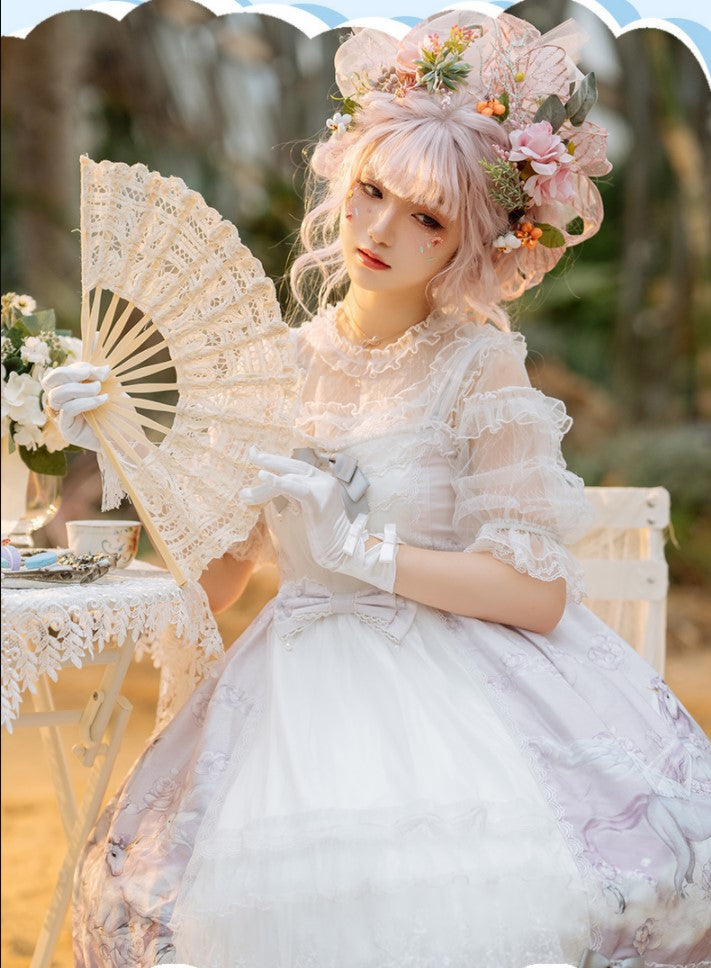 Confession Balloon~Unicorn~Sweet Lolita Dress and blouse Multicolors blouse without lining white blouse S