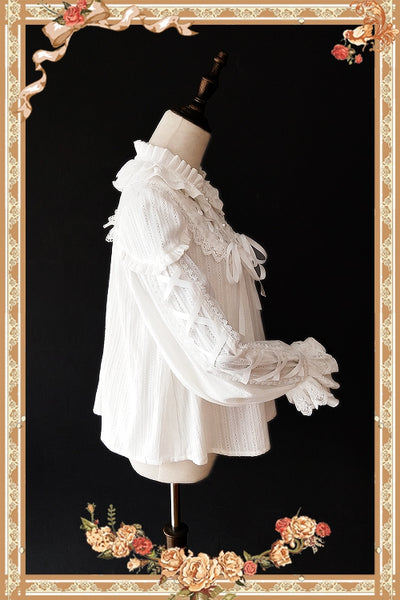 Infanta~Warm Tea~ Cute Ribbon Long Sleeves Cotton Blouse   