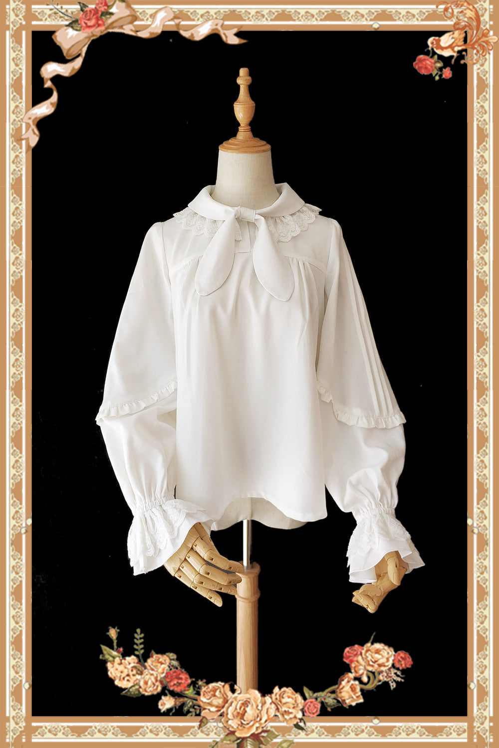 Infanta - Rabbit Ear Tie - Long Bishop Sleeves Lolita Blouse One Size cream white