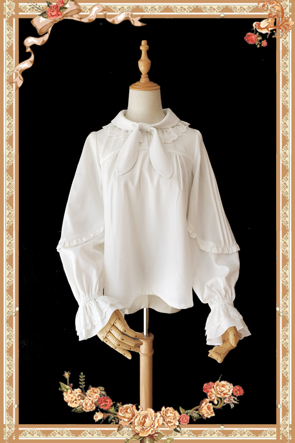 Infanta~Rabbit Ear Tie~Long Bishop Sleeves Lolita Blouse free size cream white 