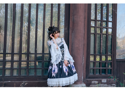 Sakurada Fawn~Nara Flowers Print Lolita Jumper Dress   