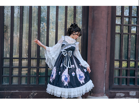 Sakurada Fawn~Nara Flowers Print Lolita Jumper Dress   