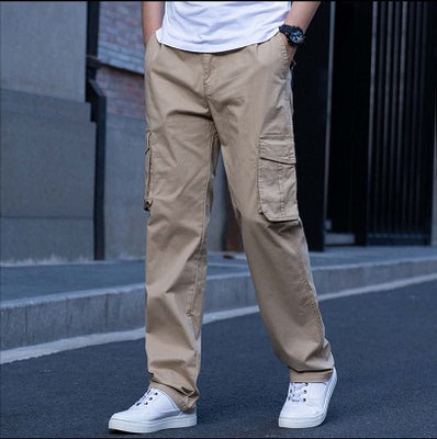 Overalls Men's Multi Pocket Loose Wear Straight Trousers large khaki 