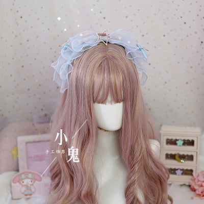 (Buy for me) Xiaogui~Daily Bow Headband Pearl Lolita KC light blue  