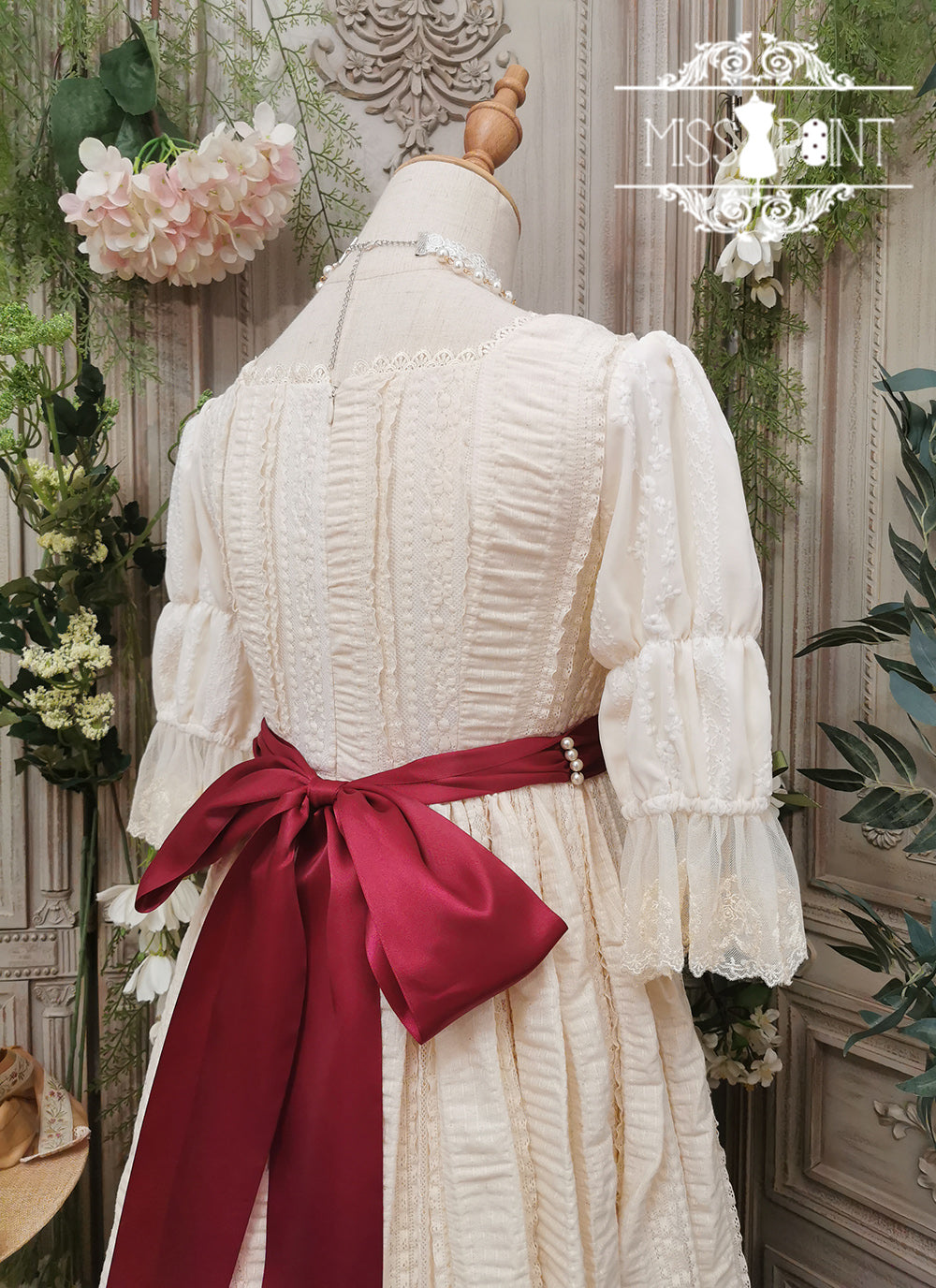 Miss Point~The Sally Gardens~Multicolors Ribbon Lolita Sash burgundy ribbon beaded sash 8496:91390