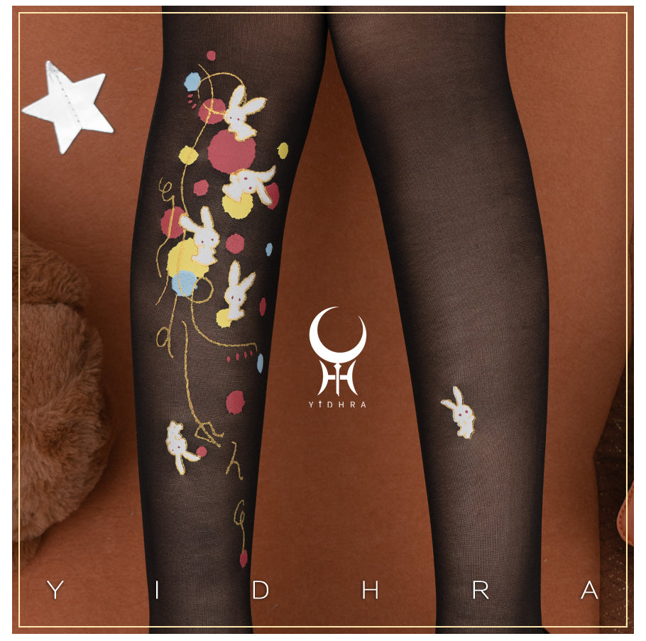 Yidhra~Rabbits~Lolita Accessory Printed Pantyhose   