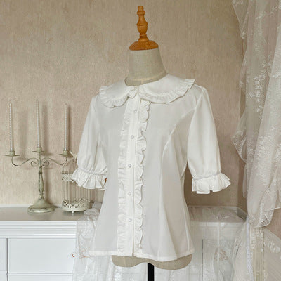 Your Princess~Cream Sweet Heart Kawaii Lolita Blouse S white round collar blouse 