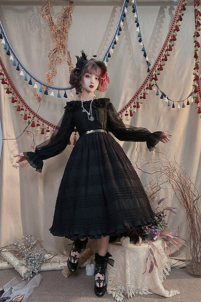 Miss Point~Icing Sugar~Elegant Retro Pure Color Lolita Long Skirt S black short 