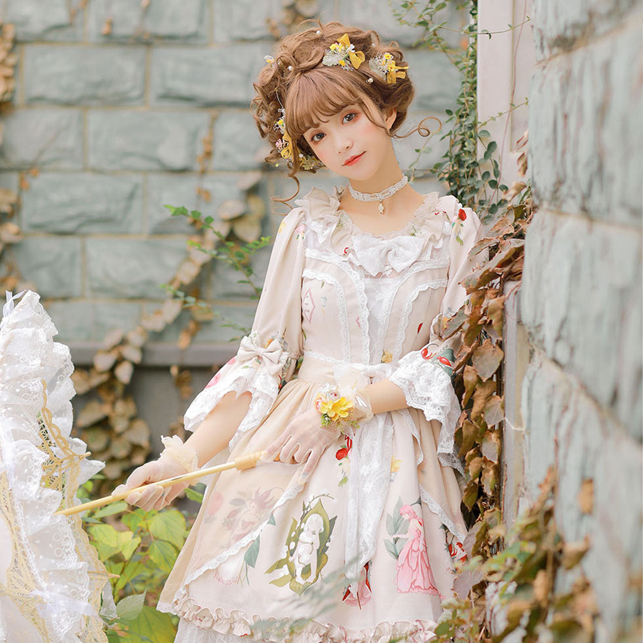 Magic Tea Party~Little IDA's Flowers~Medieval European OP Dress L apricot color 
