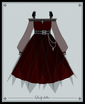 Your Princess~Gothic Lolita High Waist Black Dress S red long version 