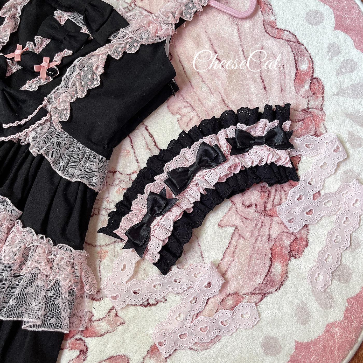 (Buyforme) CheeseCat~Doll Lullaby Tabby Cat Cotton Lolita Headdress pink+black cotton hairband  