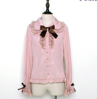 Pumpkin Cat~Chocolate Heart~Sweet Lolita Long Sleeve Blouse Multicolors S pink 