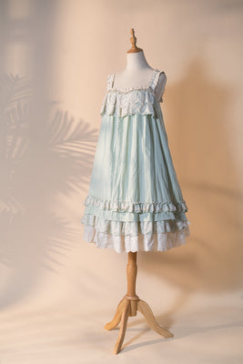 Fantastic Wind~Lazy Holidays~Kawaii Lace Lolita Nightdress Set S grass color jumper dress 