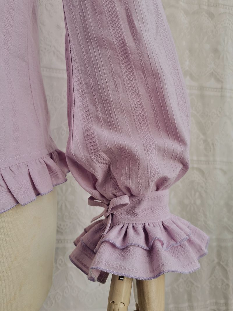 Yilia Autumn and winter Plush Girl Ruffle lolita Long sleeve cotton jacquard shirt Japanese style XS purple 