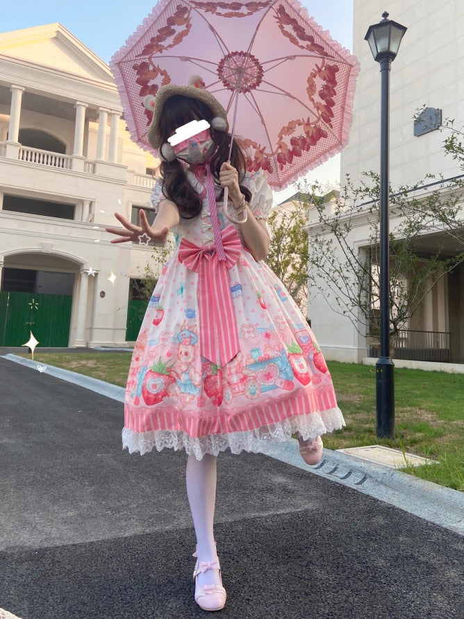 Night Never Sleeps - Kawaii Lolita Printed JSK Dress S White JSK with a bow