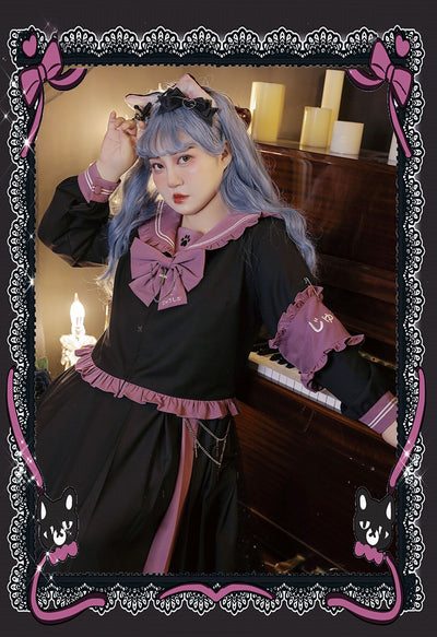 HardCandy~Plus Size Dark-theme JK Lolita Dress Set XL black top 