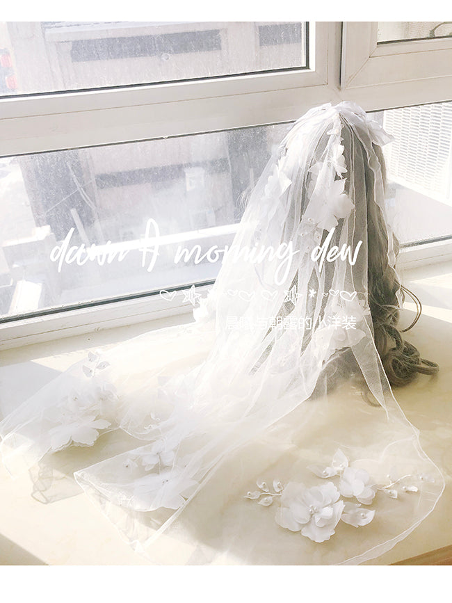 (Buyforme)Dawn and Morning~Flower Wedding Lolita Accessories Headdress Set veil blue + golden 