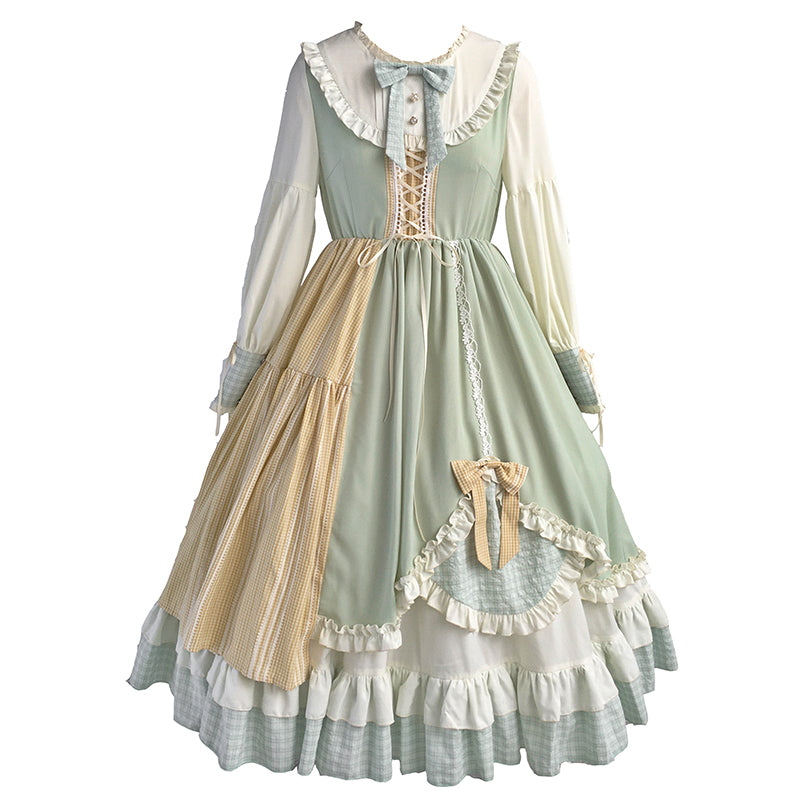 With PUJI~Tweet Valley~Stitching Color Lolita OP Dress   