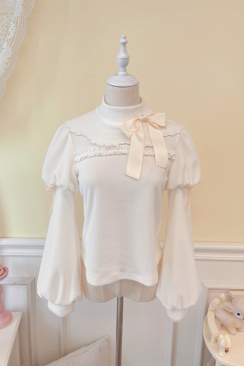 (Buy for me)Alice girl~Sweet Lolita Puff Sleeve Winter Blouse XS beige blouse 