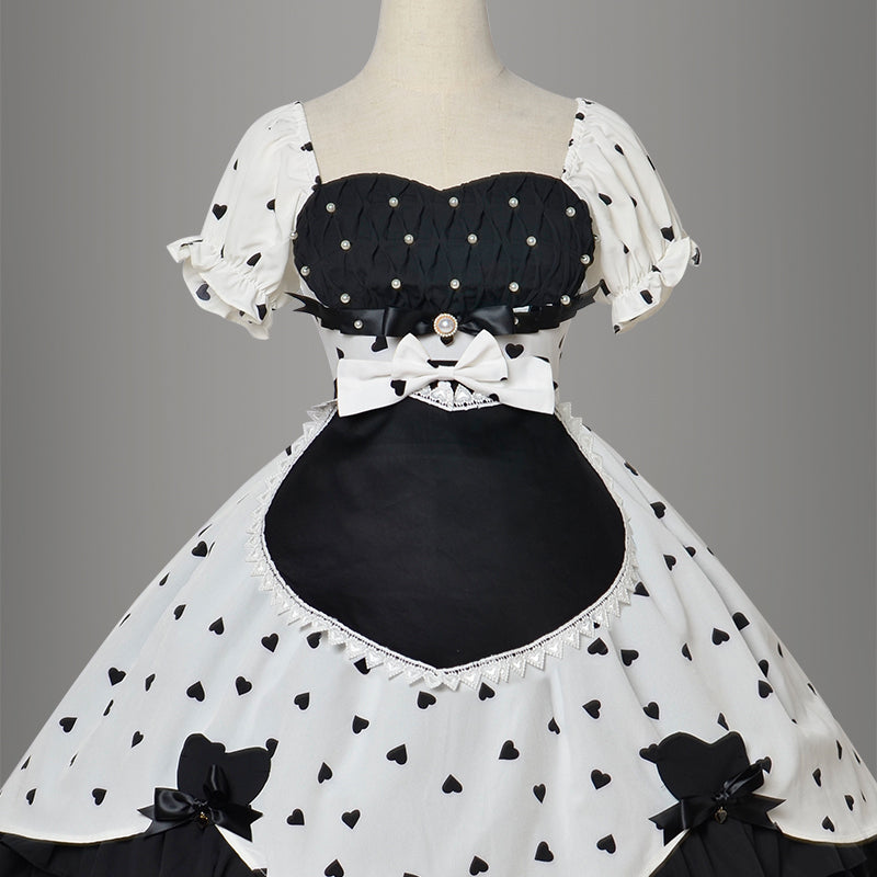 Magic Tea Party~PengPeng~Kawaii Lolita OP Dress S apron-black color with white bow 