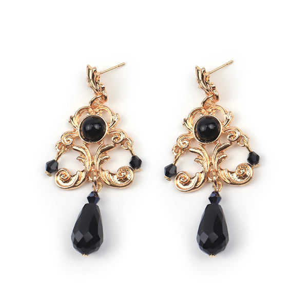 Rose of Sharon - French Lolita Baroque Vintage Pearl Earrings black crystal ear studs