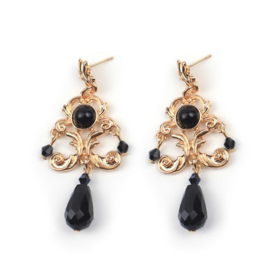 Rose of Sharon~French Lolita Baroque Vintage Pearl Earrings black crystal ear studs  
