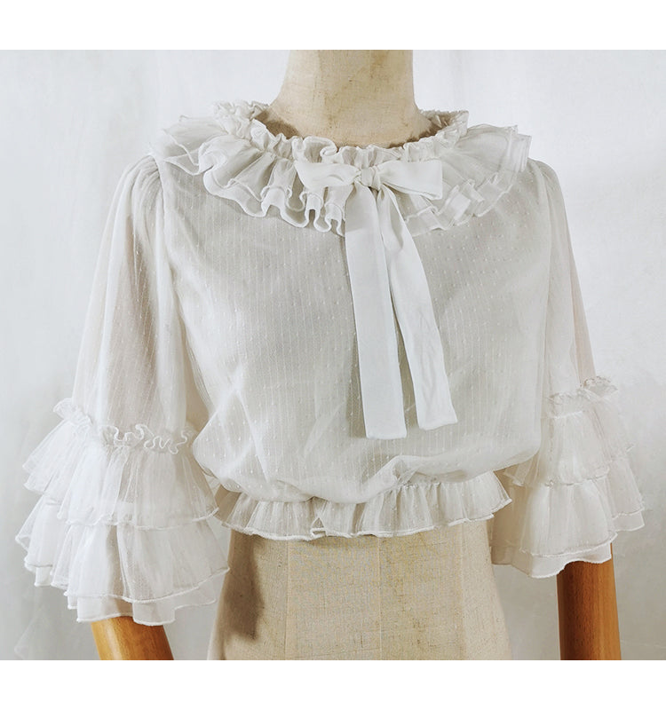 Sakurada Fawn - Princess Sleeve Chiffon Lolita Blouse L white