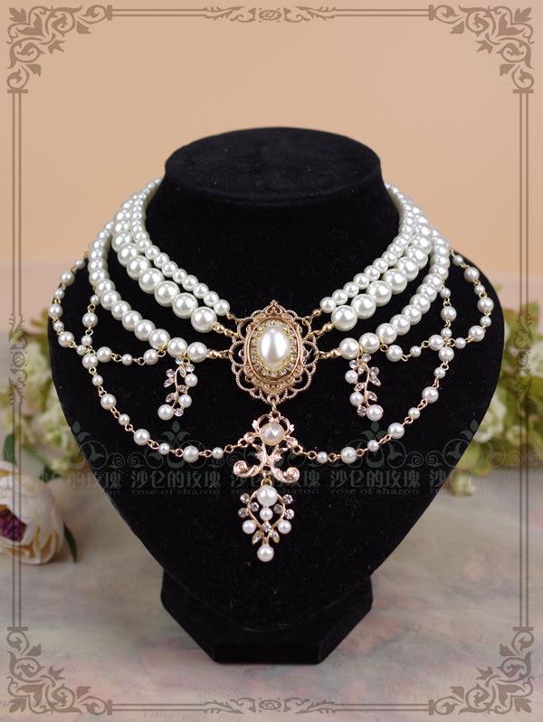 Rose of Sharon~ Baroque Layered Pearl Lolita Necklace white pearl