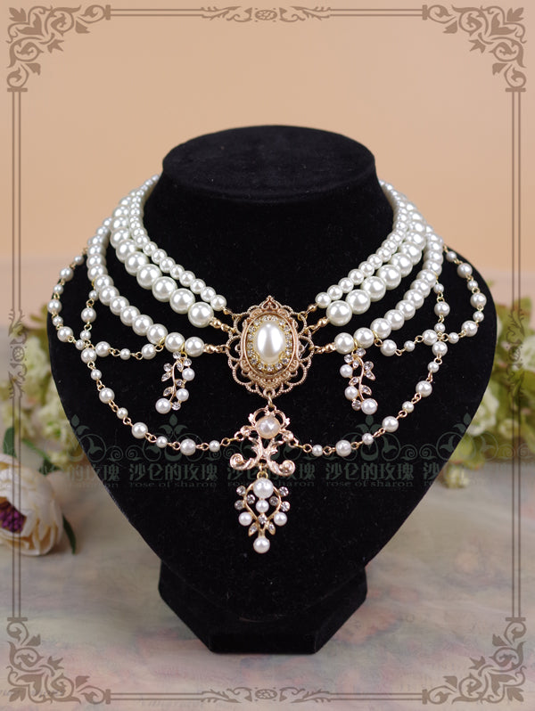 Rose of Sharon - Baroque Layered Pearl Lolita Necklace white pearl