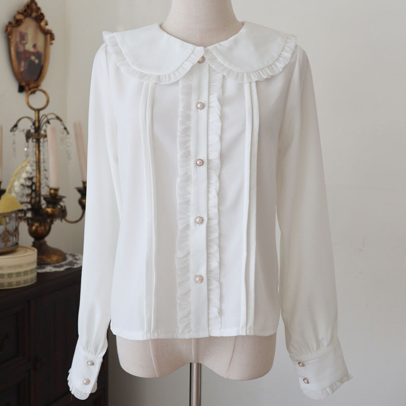 Eieyomi - Pie milk cherry - Sweet Lolita Salopette and Blouse long sleeve blouse only S