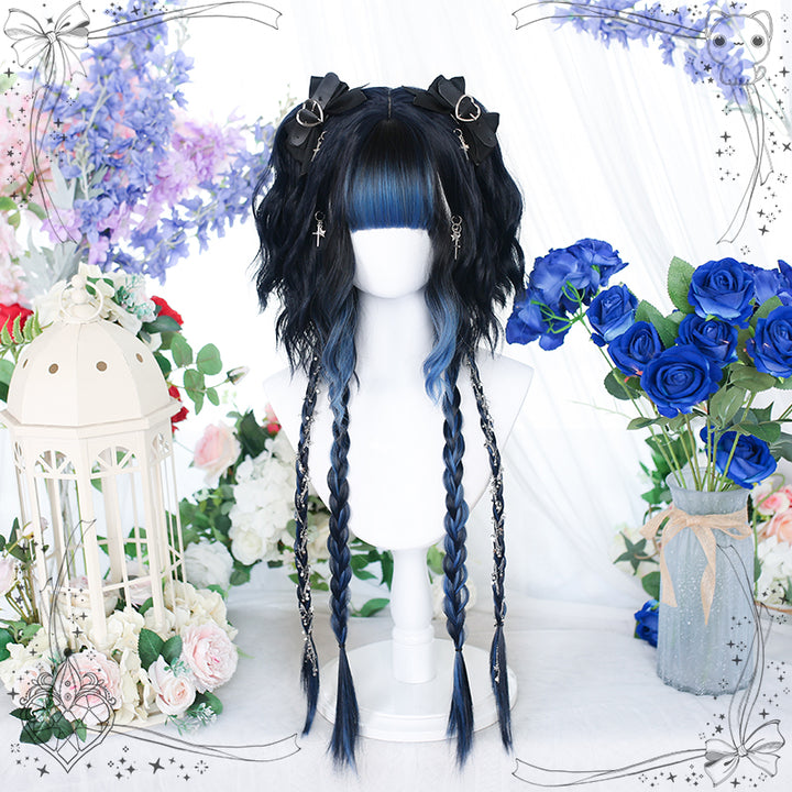 Dalao Home~Water Blue~Long Straight Gradient Princess Cut Wig Deep haze  