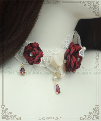 Rose of Sharon~French Rose Flower Lace Lolita Choker   