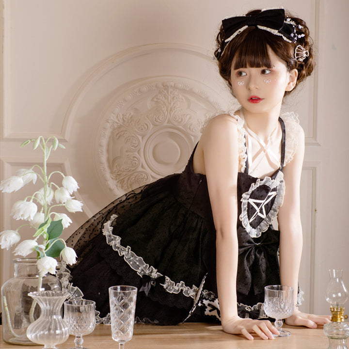 Eieyomi~Domesa's Wish~Bow Trailing Tiered Ruffles Lolita Jumper Dress   