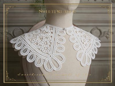 SweetDreamer~Lolita Lace Detachable Collar white with button  