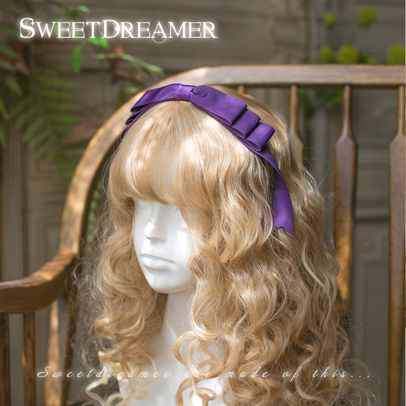 (BuyForMe) SweetDreamer~Vintage Lolita Headband Multicolors dark purple● thickened matte wavy edge ribbon  