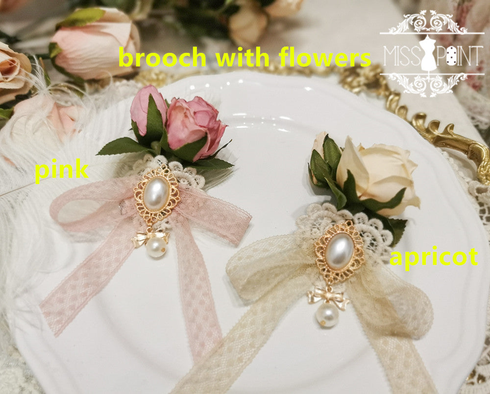 Miss Point - Woody Rose - Lolita Headband Flower Brooch apricot brooch with flowers